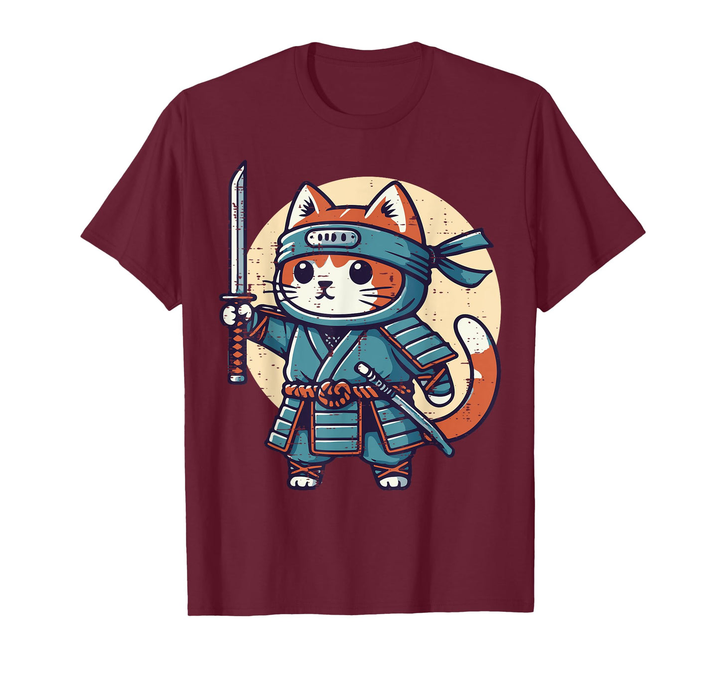 Japanese Cat Ninja Armor Cute Kitten Kitty Girls Kids Women T-Shirt