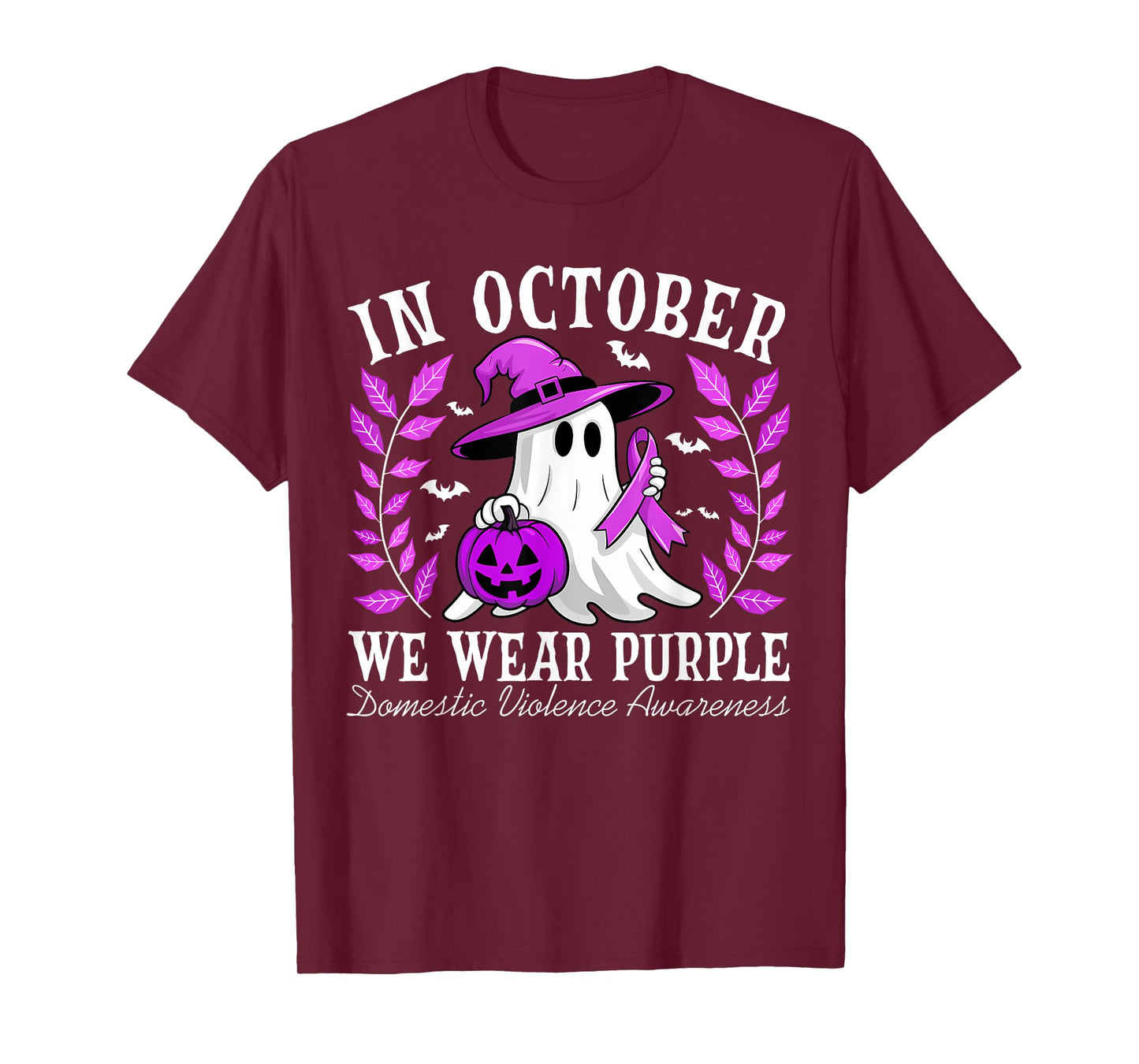 In October We Wear Purple Domestic Violence Ghost Halloween T-Shirt
