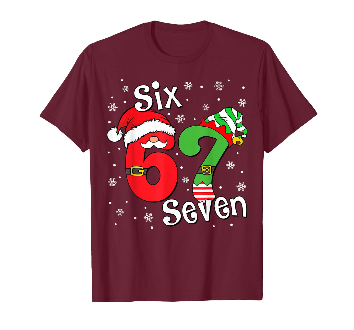 Funny Six Seven 67 Meme 6 7 Elf Santa Christmas Pajamas Kids T-Shirt