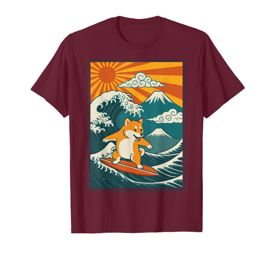 Shiba Inu Surfing Japanese Wave T-Shirt