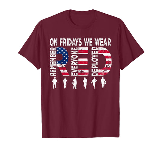 On Friday We Wear Red Friday Military Support troops US Flag T-Shirt
