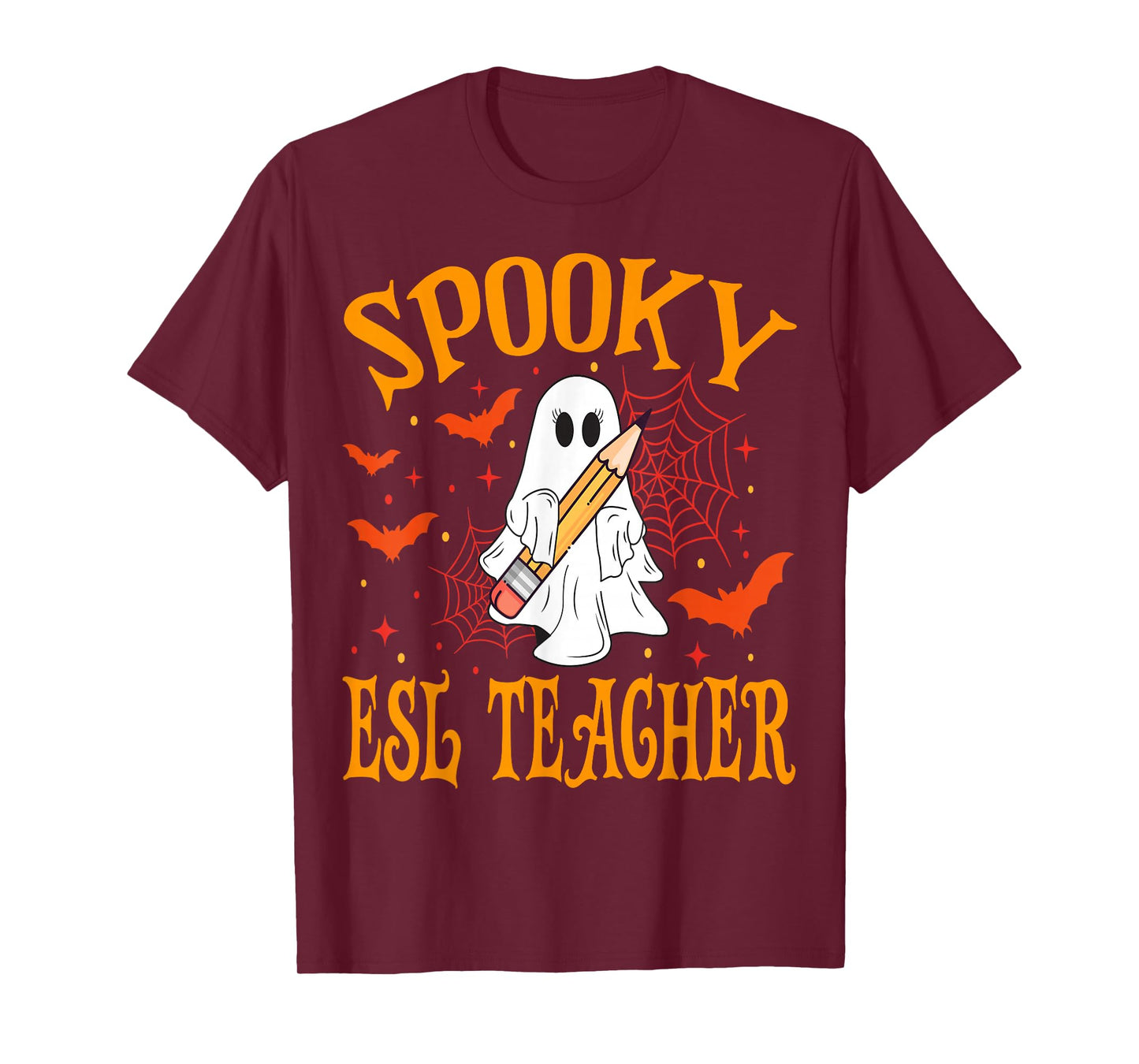 Spooky ESL Teacher Ghost Funny Halloween School Women T-Shirt