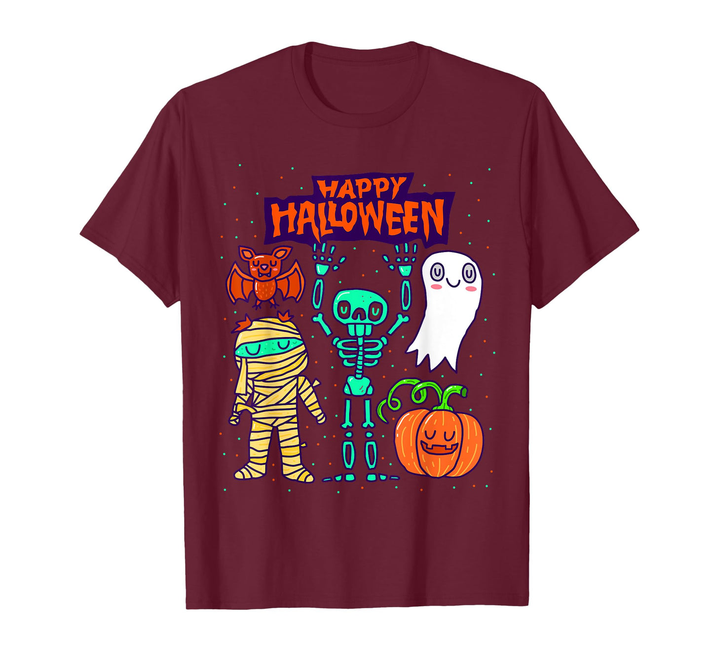 Happy Halloween Skeleton Pumpkin Ghost Cute Kids Boys Girls T-Shirt
