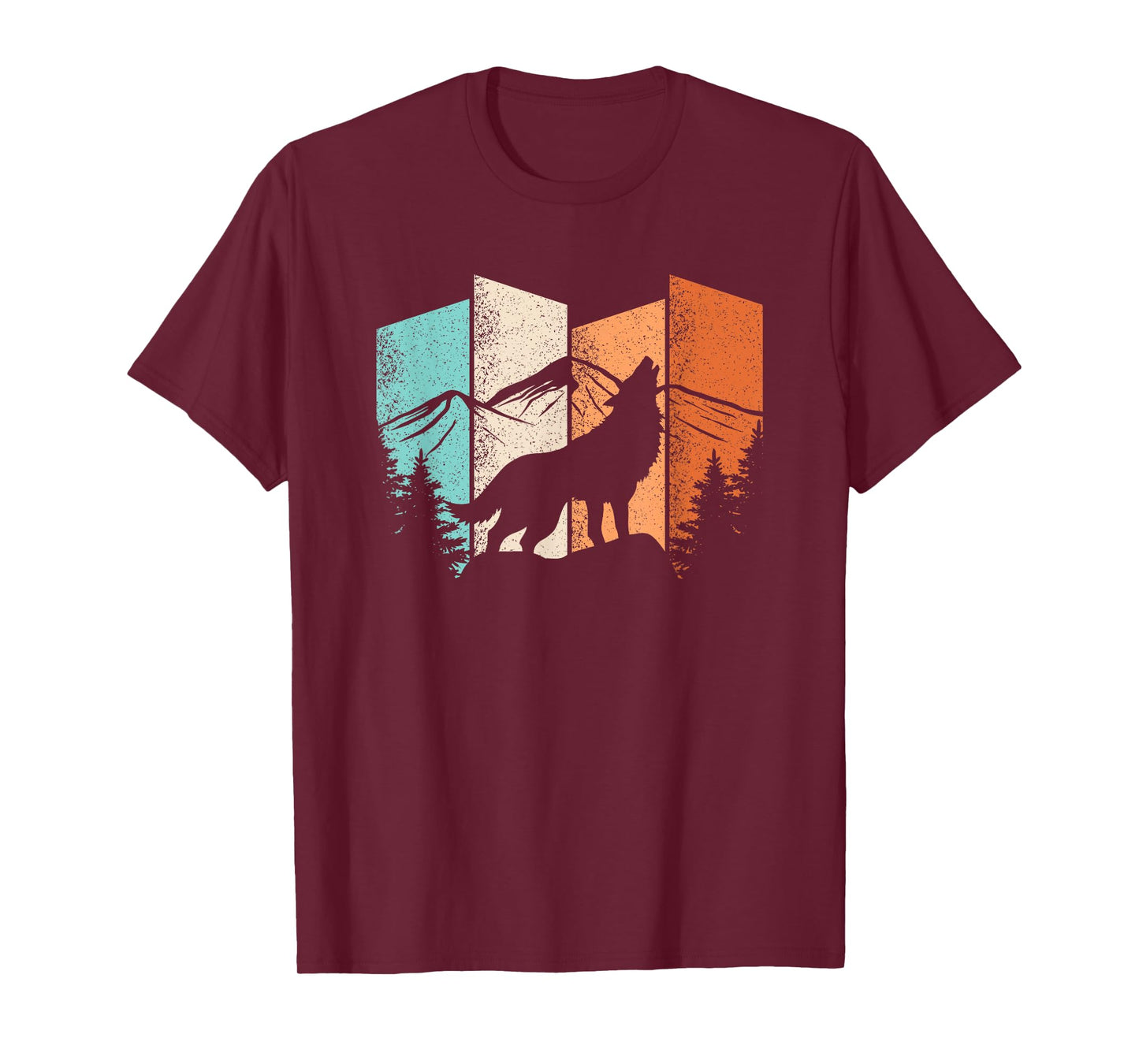 Retro Wolf Landscape Mountain Trees Wolf Lover Men Women T-Shirt