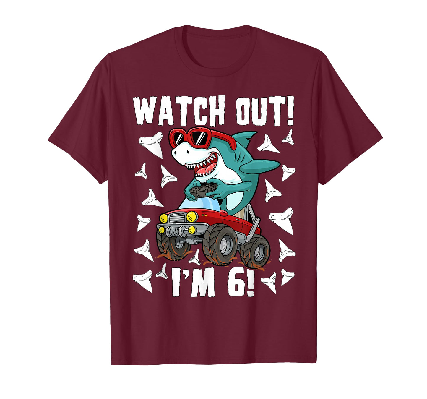 6 Years Old 6th Birthday Shark Boy Girl Monster Truck Gamer T-Shirt
