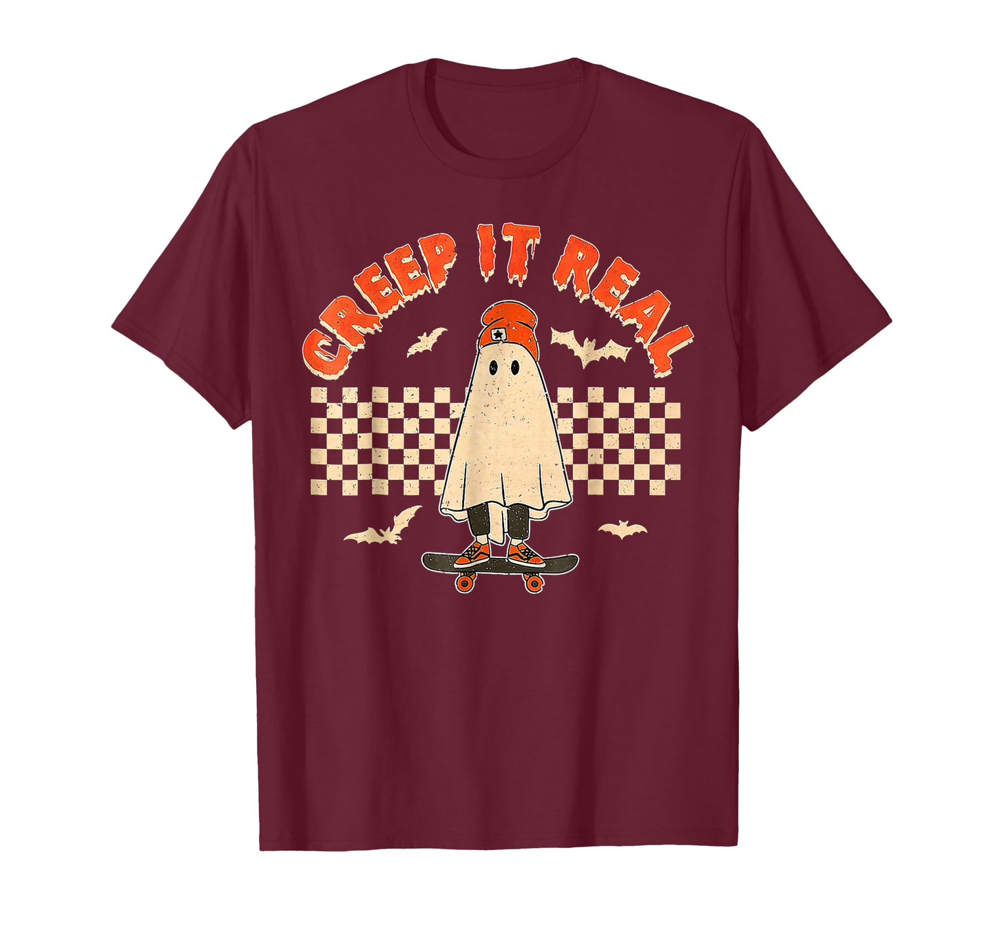 Creep It Real Skateboarding Ghost Retro Halloween Costume T-Shirt