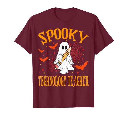 Spooky Technology Teacher Ghost Funny Halloween School T-Shirt