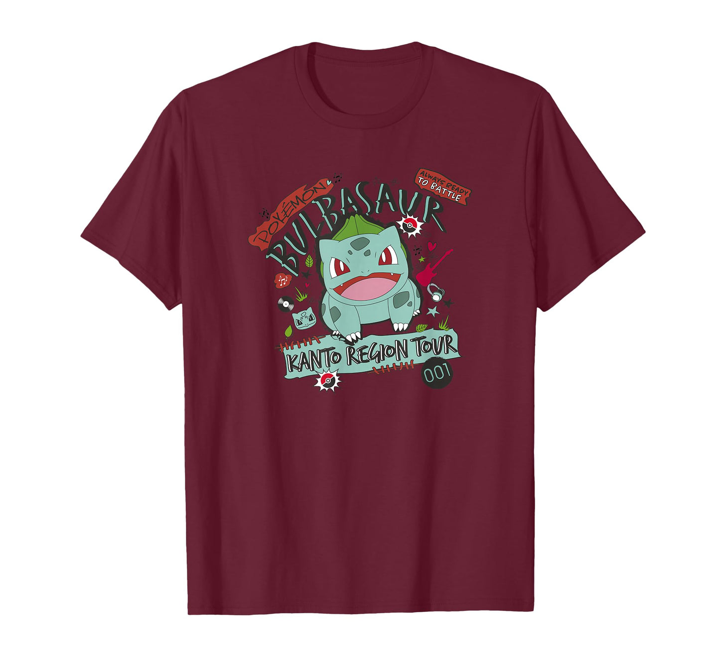 Pokémon Bulbasaur 001 Kanto Region Tour Music Poster T-Shirt