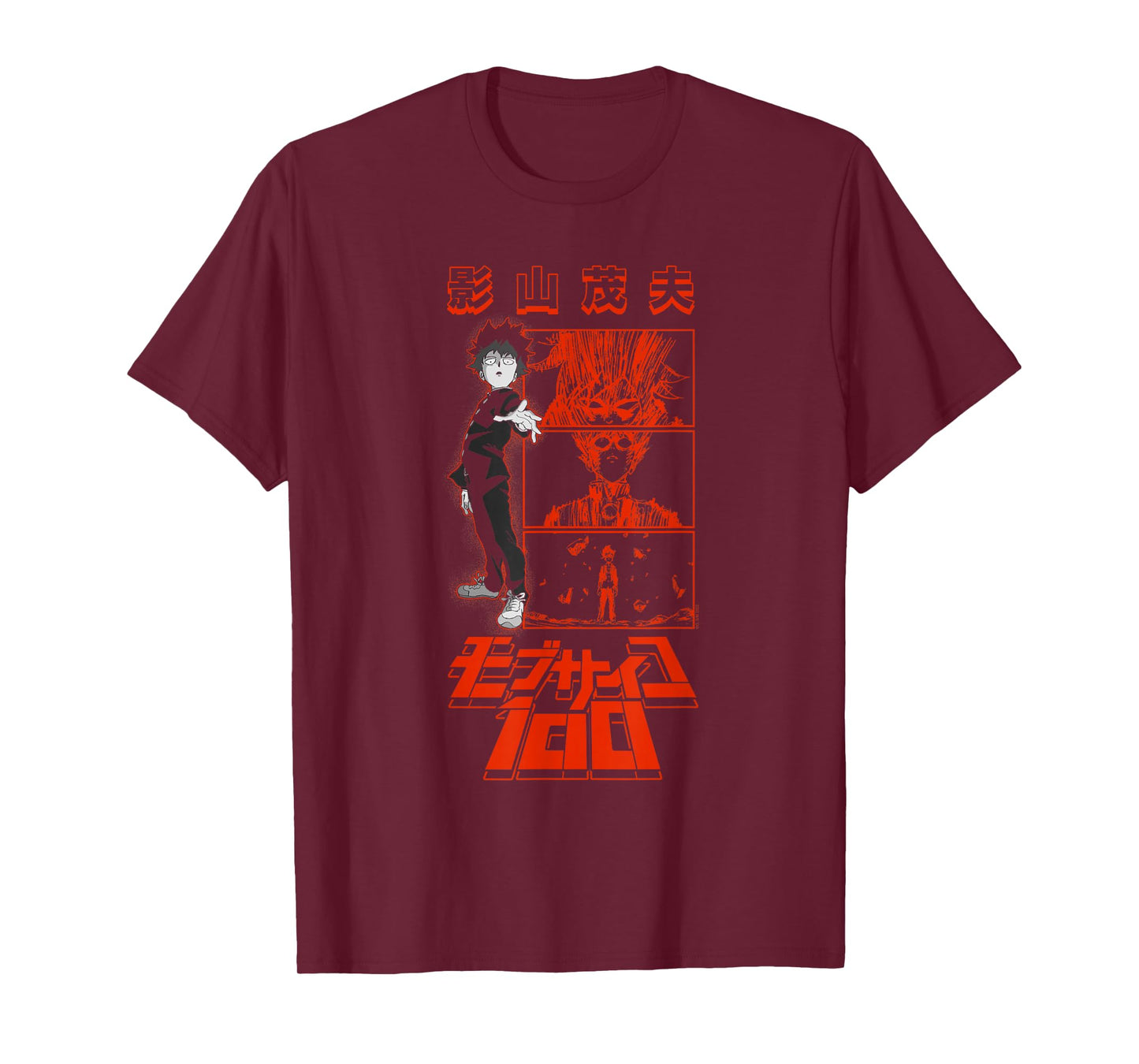 Mob Psycho 100 Red Kanji and Panels Power Up Anime T-Shirt