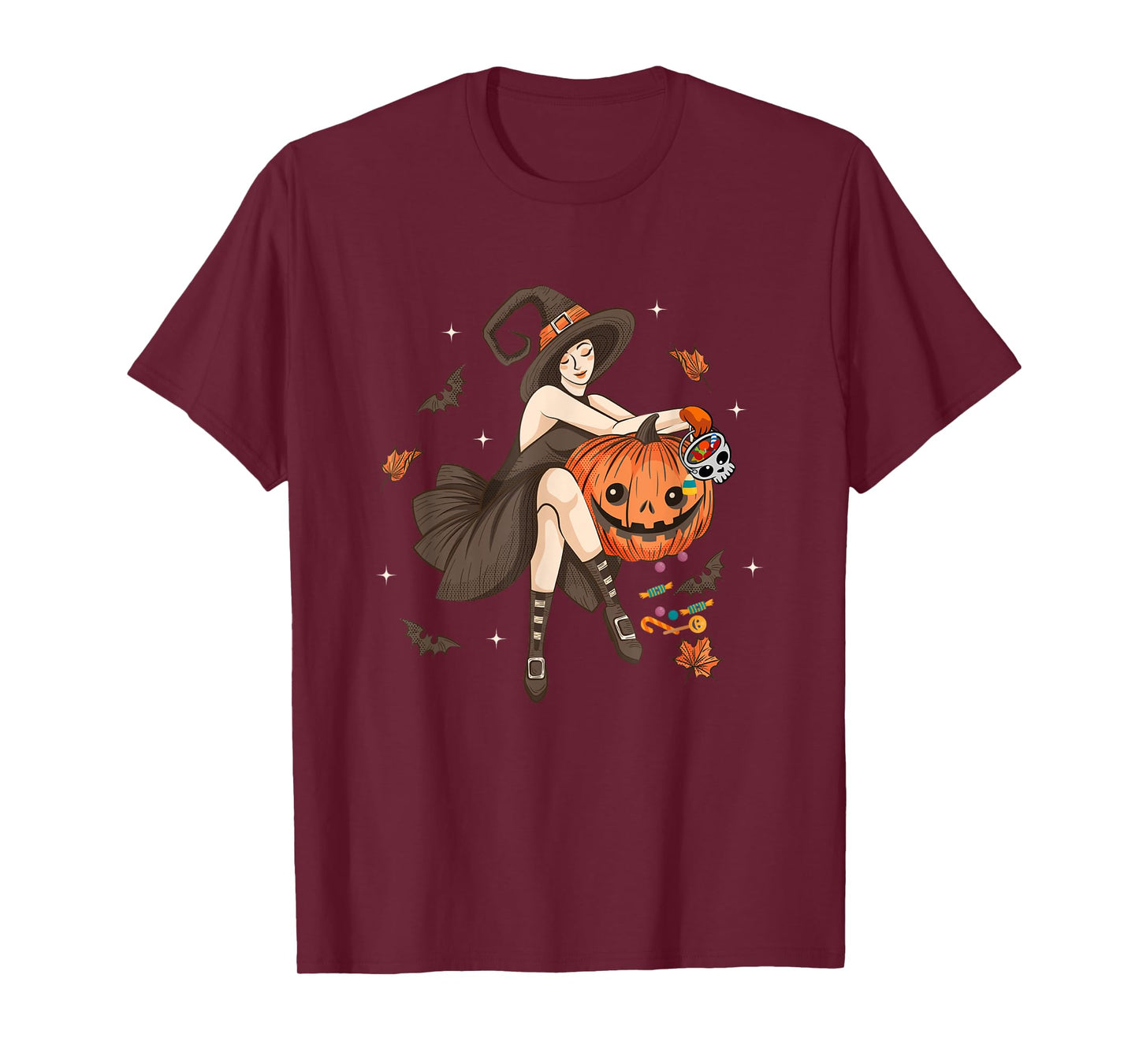 Halloween Witch Pin Up Retro Vintage Pumpkin Women T-Shirt