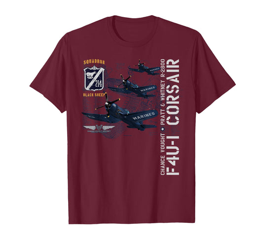 WWII AVIATION APPAREL F4U-1 CORSAIR (214) T-Shirt - Unisex-Adults and Kids - Blue - Small