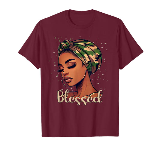 Blessed Black Woman Camo / Camouflage Scarf T-Shirt