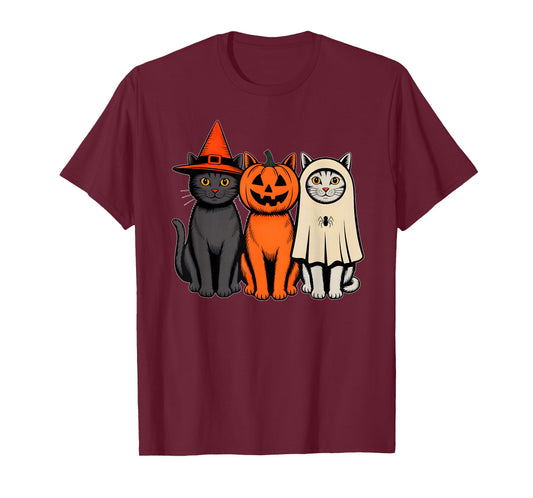 Cute Ghost Halloween Black Cat Witch Hat Pumpkin Women Girls T-Shirt