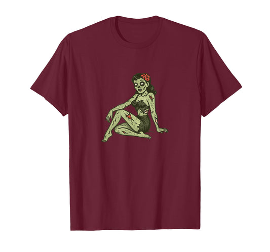Zombie Girl Pinup Halloween Party Undead Retro Cheesecake T-Shirt