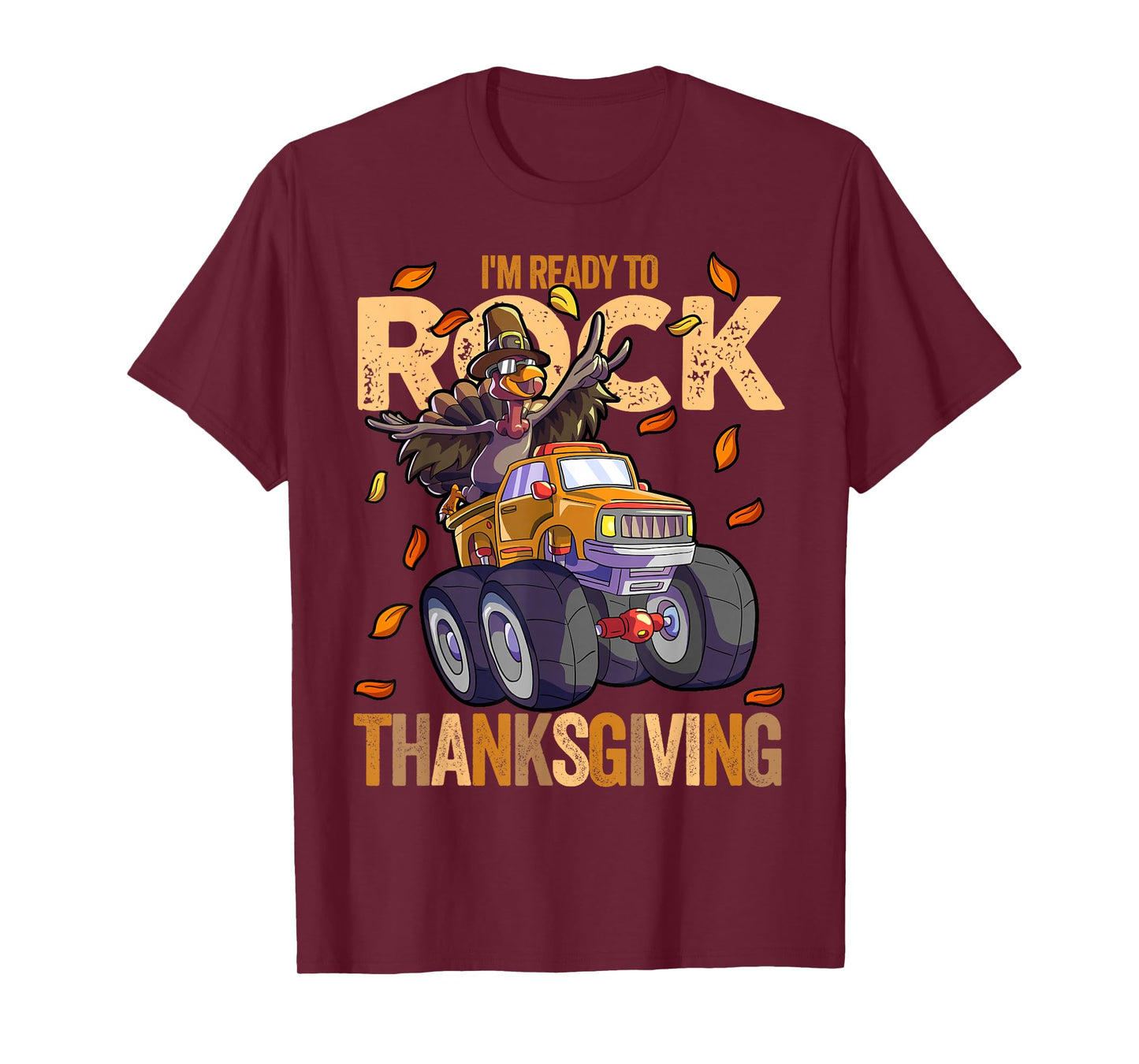 Funny Turkey Monster Truck Thanksgiving Kids Boys Turkey T-Shirt