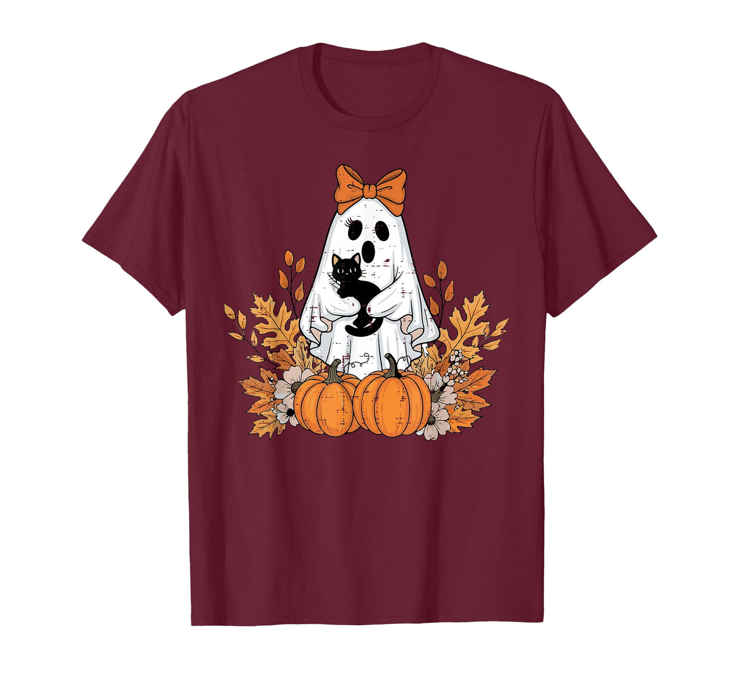 Halloween Ghost Black Cat Fall Season Women Girls Kids T-Shirt
