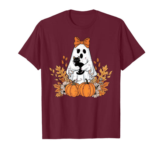 Halloween Ghost Black Cat Fall Season Women Girls Kids T-Shirt