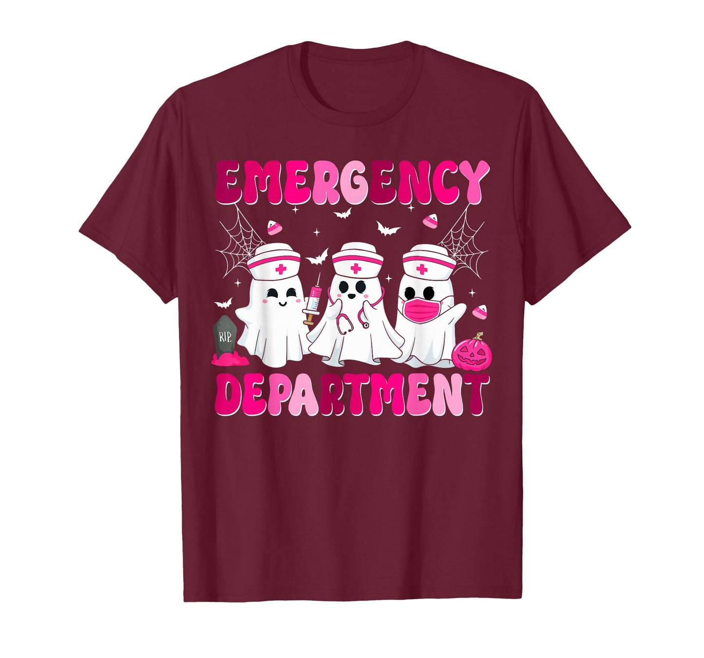Nurse Ghost Breast Cancer Halloween Emergency Department T-Shirt