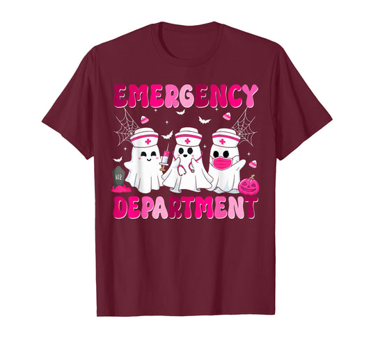 Nurse Ghost Breast Cancer Halloween Emergency Department T-Shirt