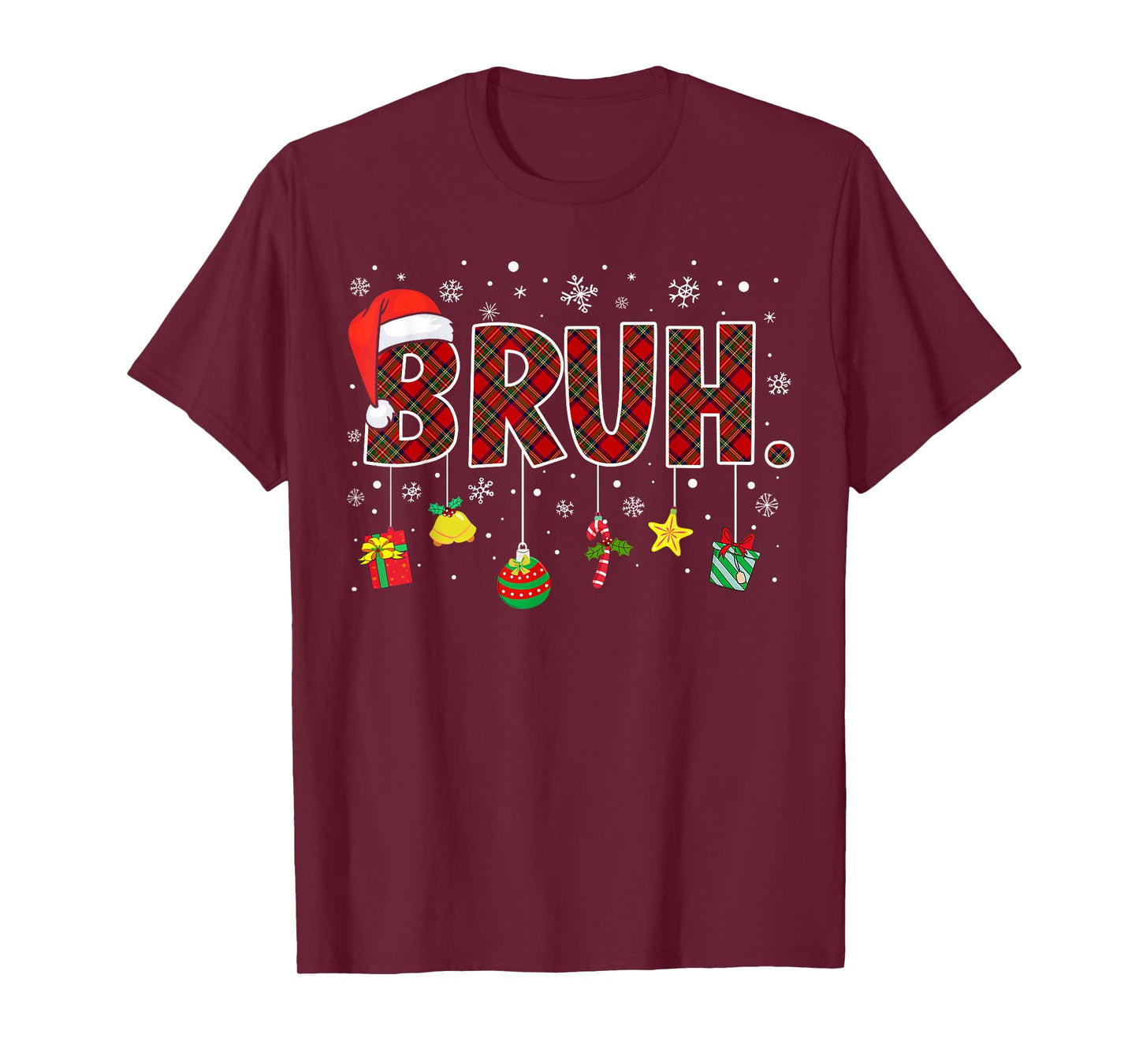 Bruh Funny Christmas Red Plaid Teens Boys Kids Xmas Pajamas T-Shirt