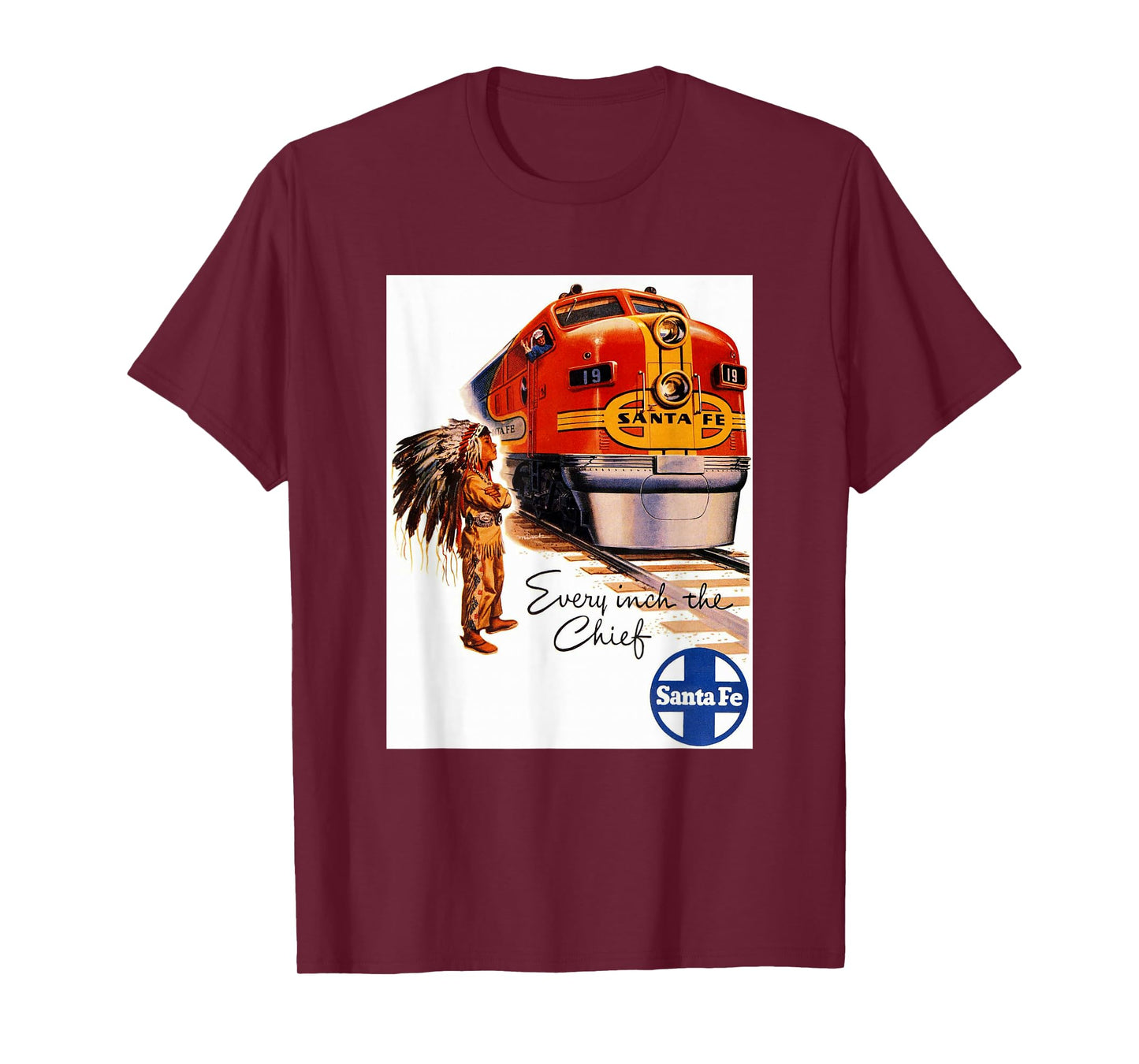 Santa Fe Railway Native American Train Rails Travel Retro T-Shirt