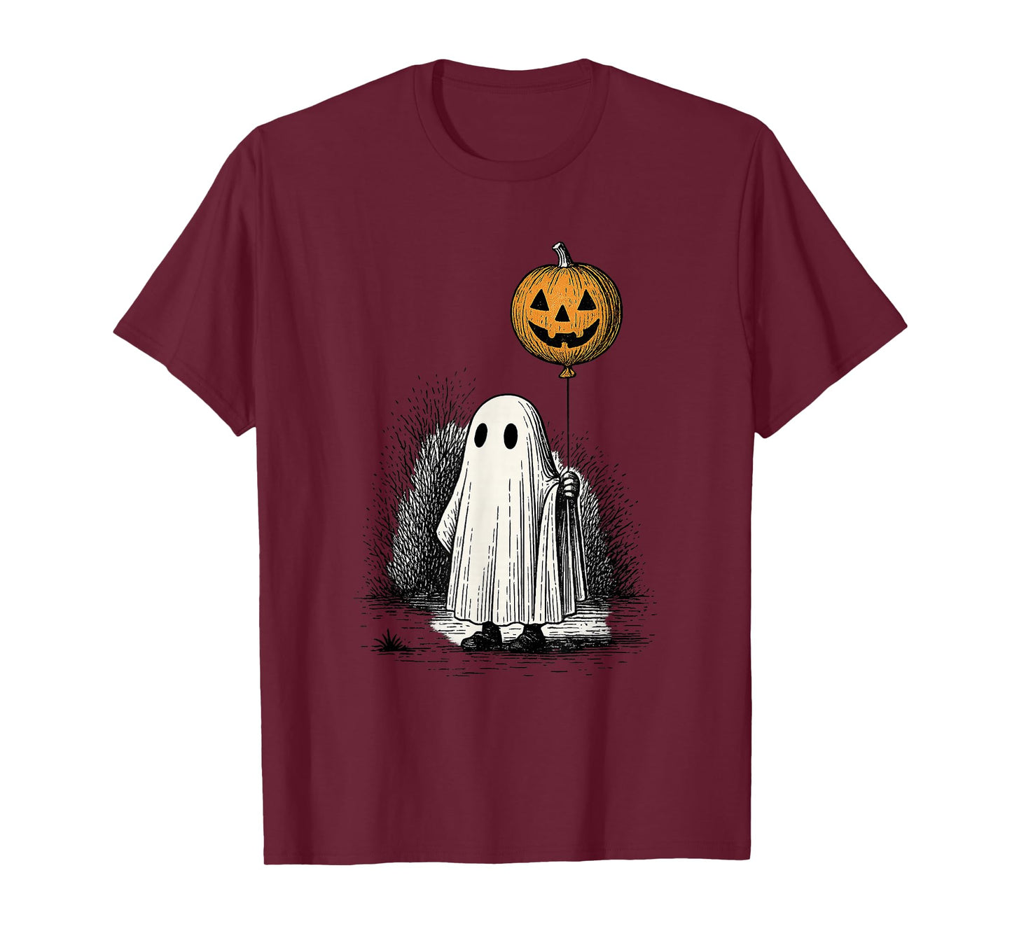 Retro Ghost with Pumpkin Balloon Vintage Halloween Art T-Shirt