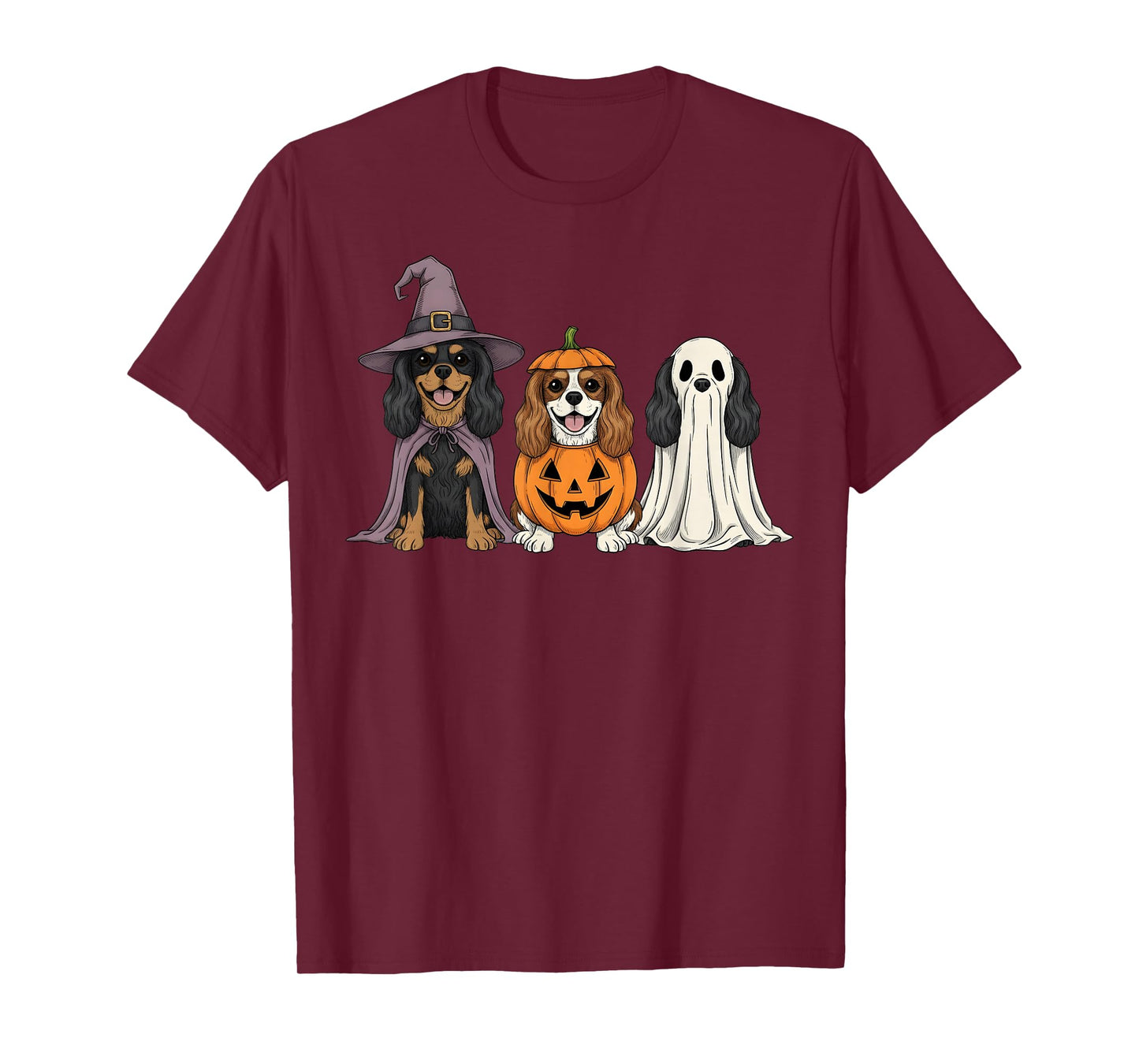 Spooky Ghost Cavalier King Charles Spaniel Pumpkin Halloween T-Shirt