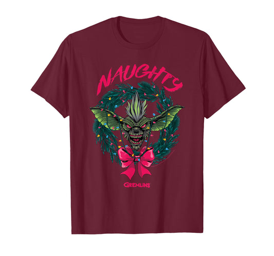 Gremlins Naughty Gremlin Wreath Retro Holiday Movie T-Shirt