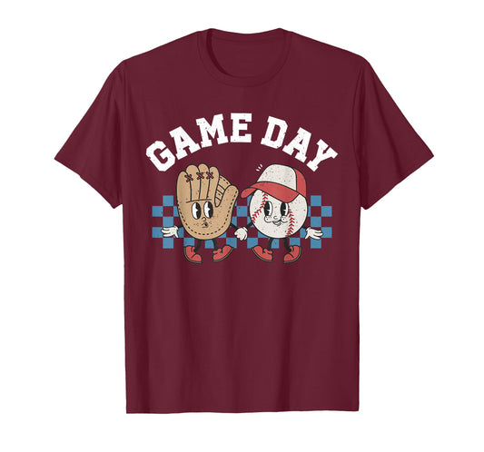 Baseball Retro Groovy Cartoon Love Baseball Season Game Day T-Shirt