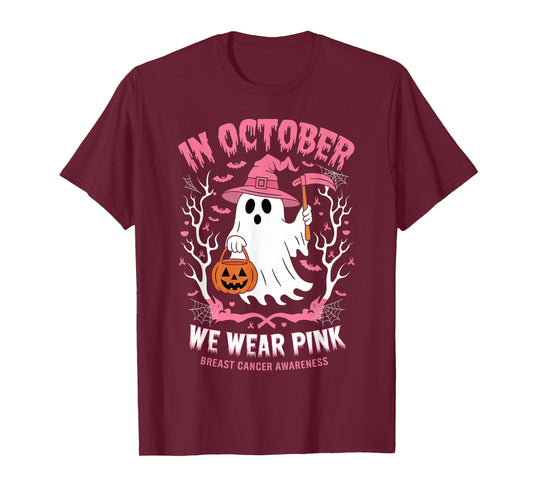 in October We Wear Pink Breast Cancer Awareness Halloween T-Shirt