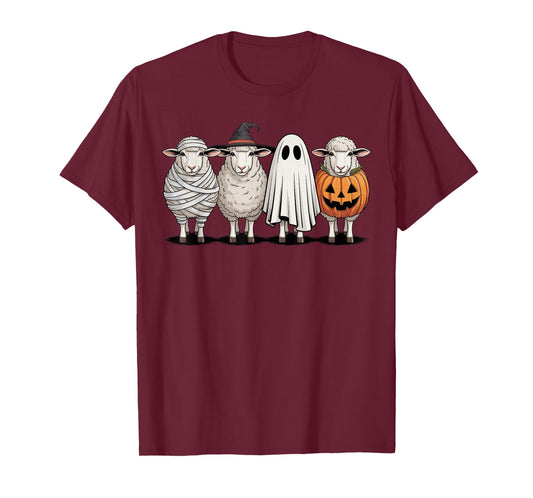 Spooky Ghost Sheep Pumpkin Halloween Skeleton T-Shirt