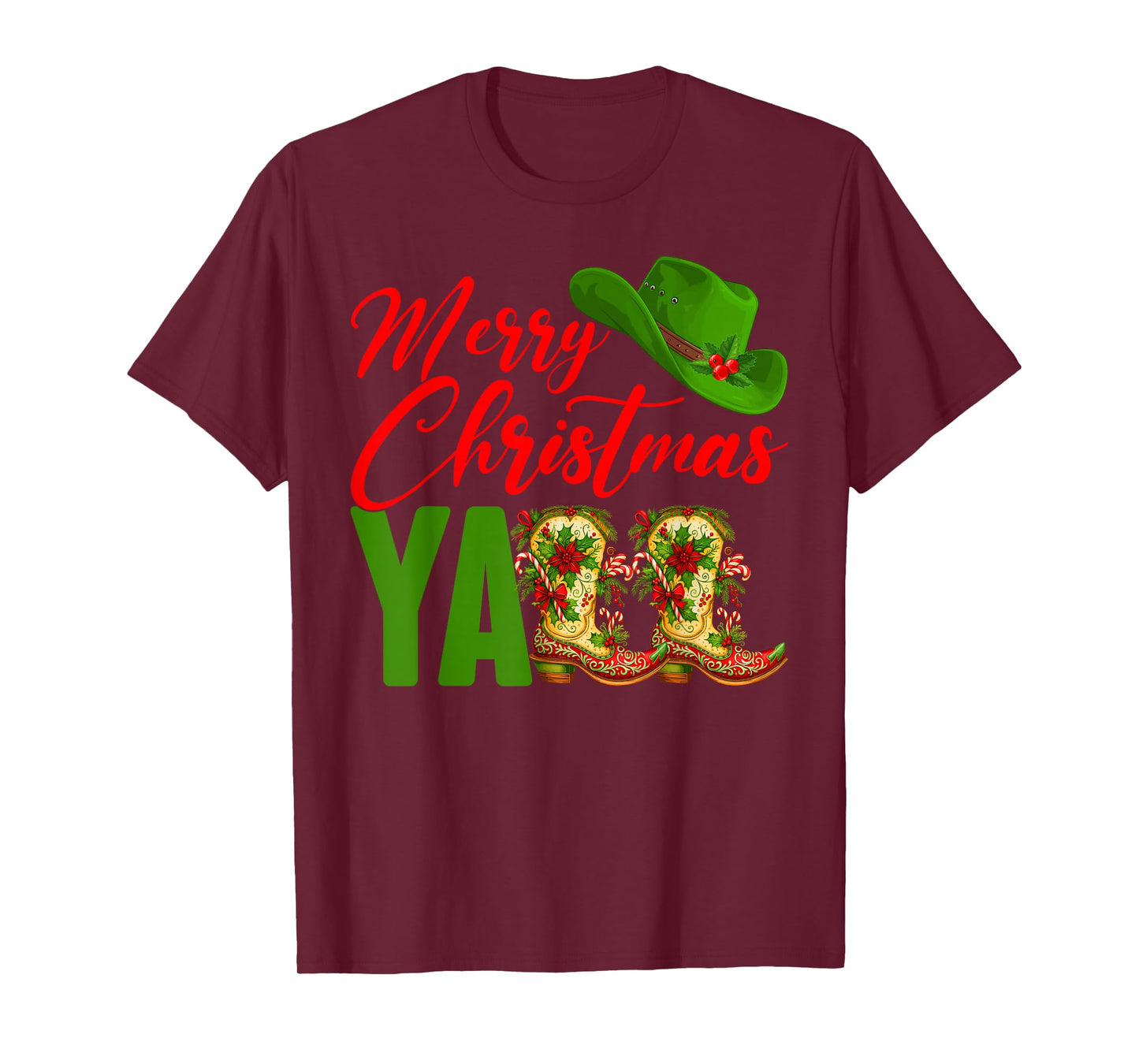 Merry Christmas Y'all Western Cowboy Cowgirl Boots Women Men T-Shirt