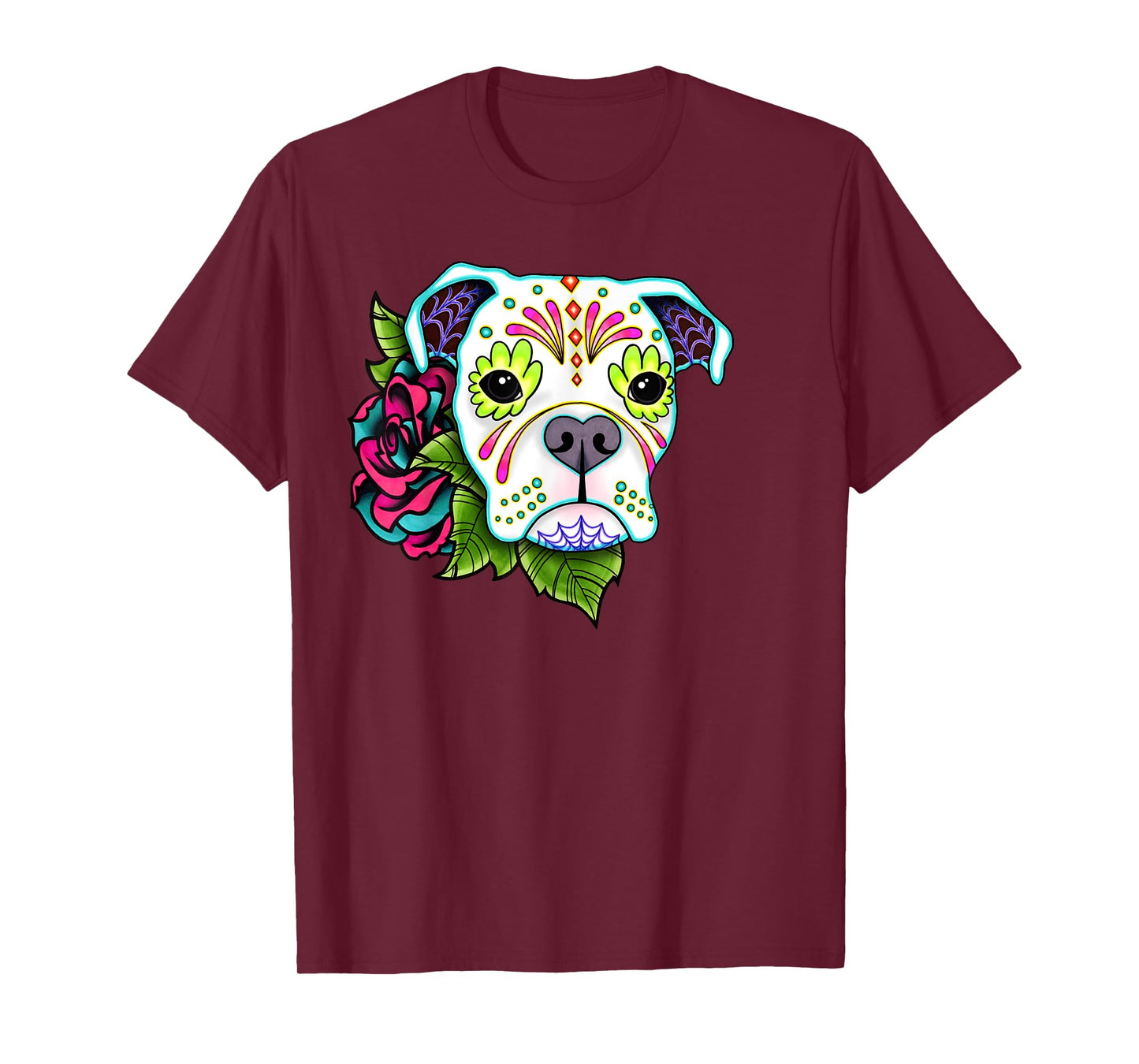 Boxer in White - Day of the Dead Sugar Skull Dog Men Women Kids T-Shirt