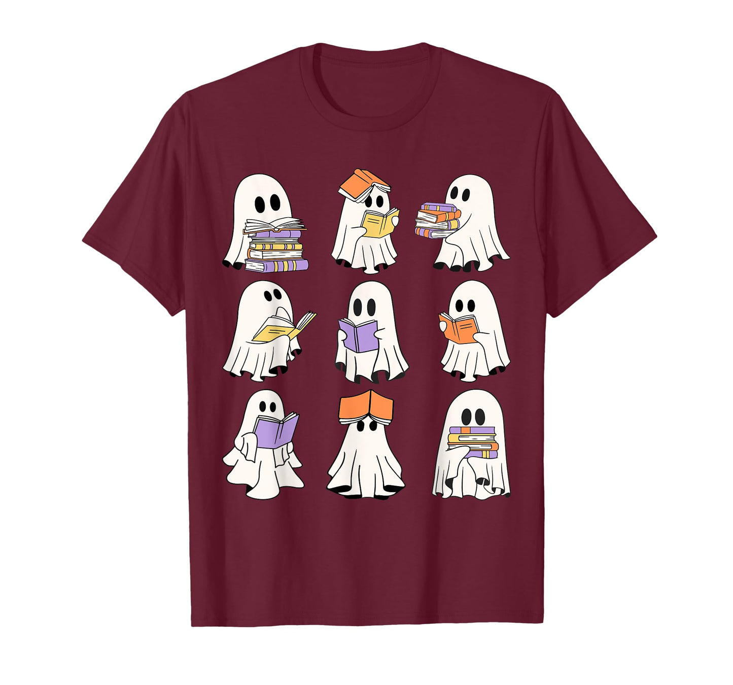 Cute Ghost Reading Books Teacher halloween reading Men Women Kids T-Shirt
