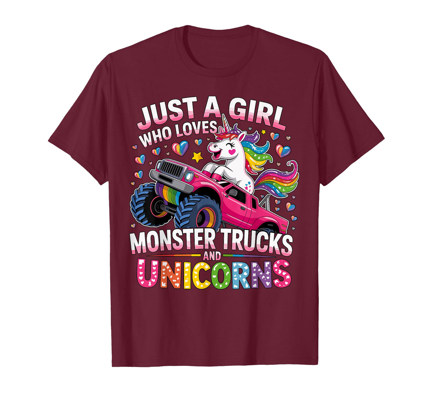 Funny Just a Girl Who Loves Monster Trucks And Unicorns T-Shirt