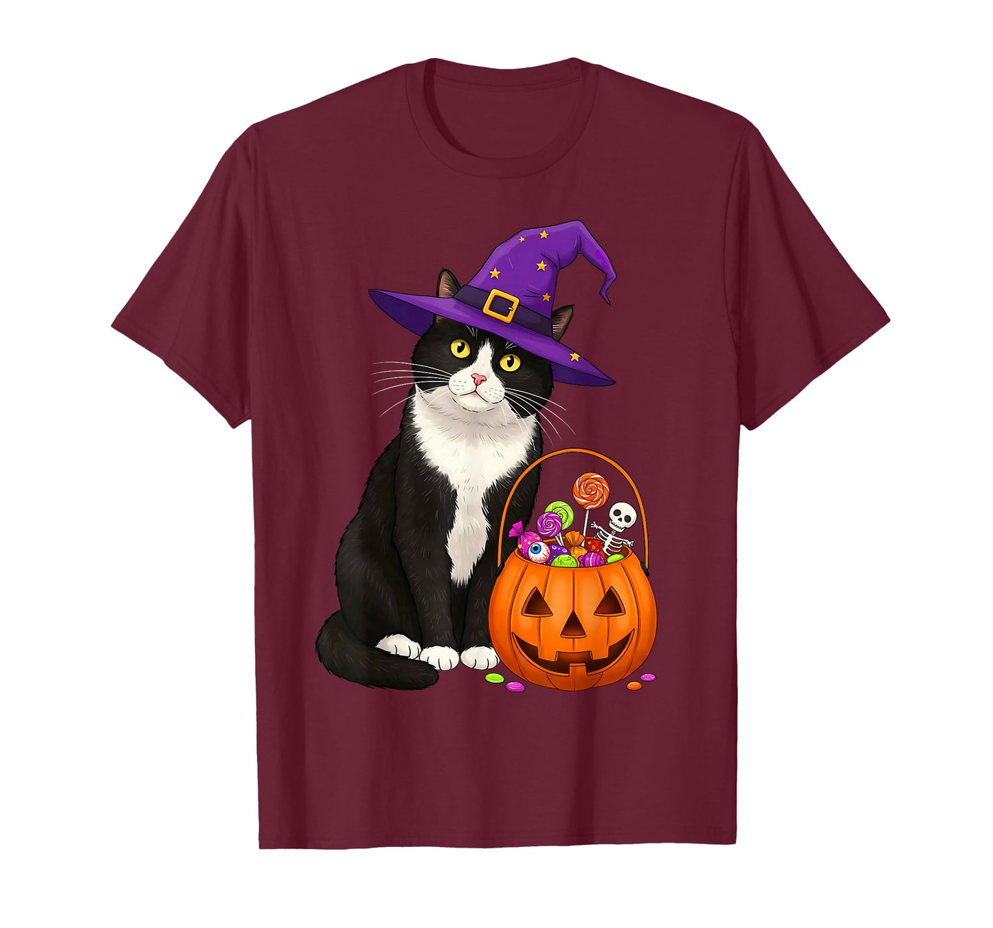 Tuxedo Witch Cat & Halloween Candy Basket for Men Women Kids T-Shirt