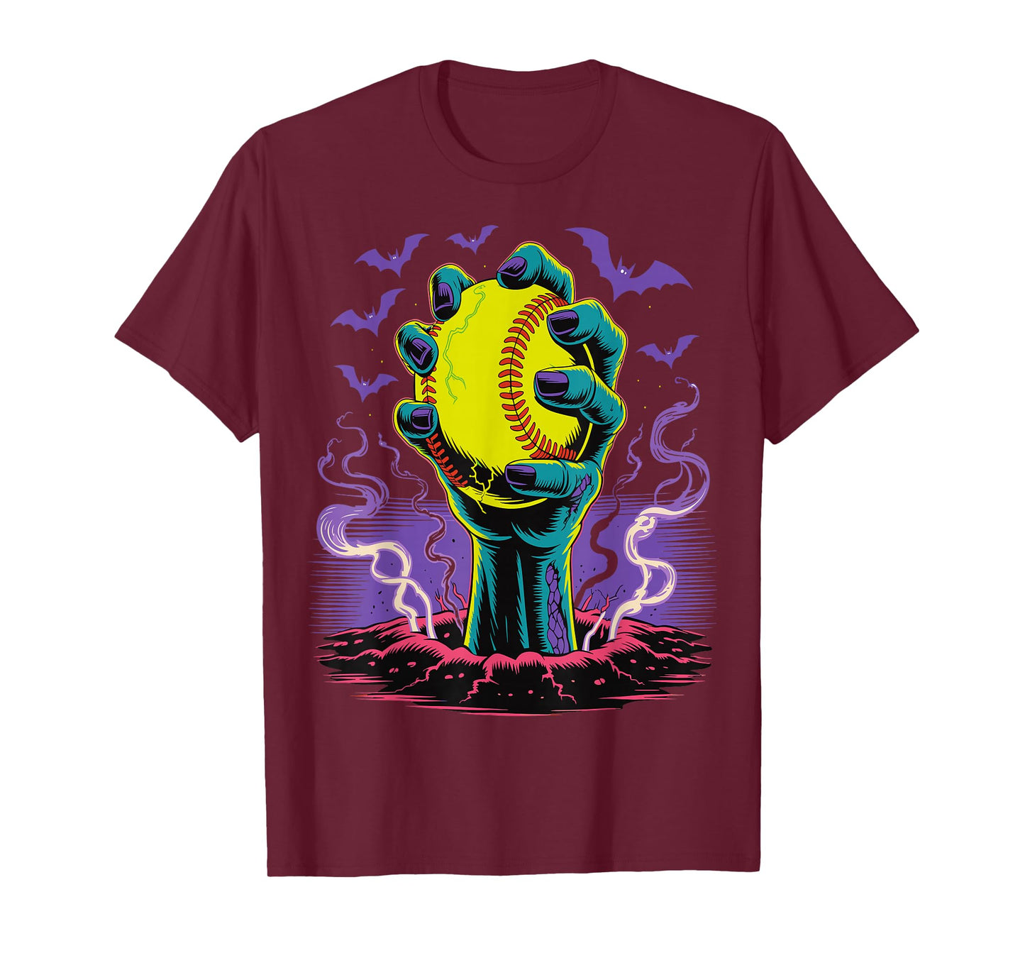 Zombie Hands Holding Softball Halloween Player T-Shirt
