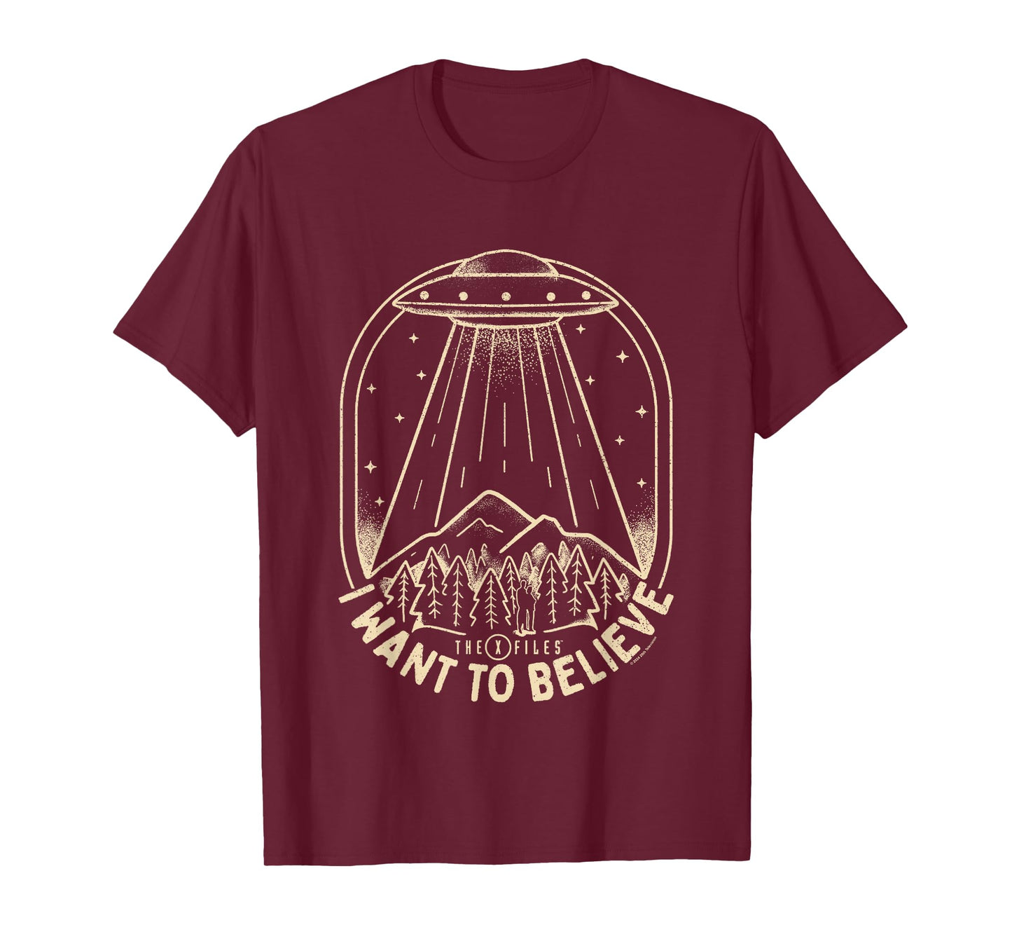 X-Files Iconic UFO I Want To Believe Distressed Silhouette T-Shirt