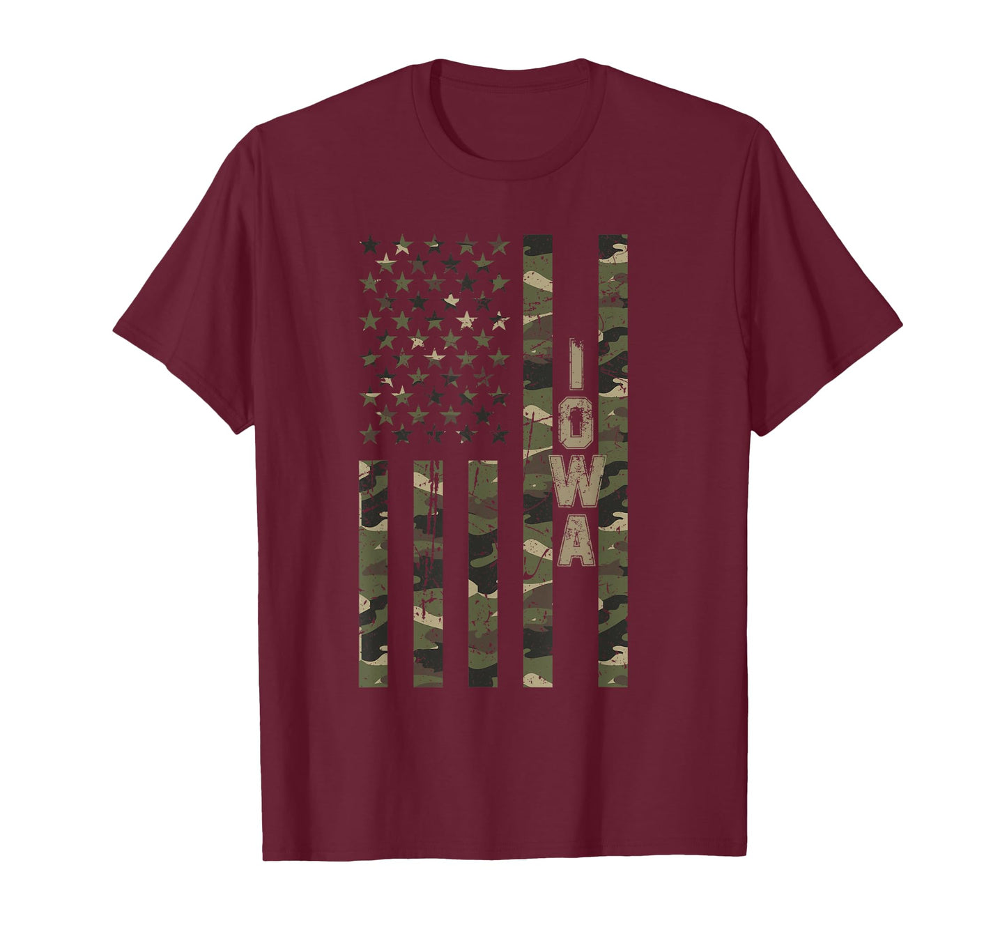 Iowa United States Distressed Camo w US Flag T-Shirt