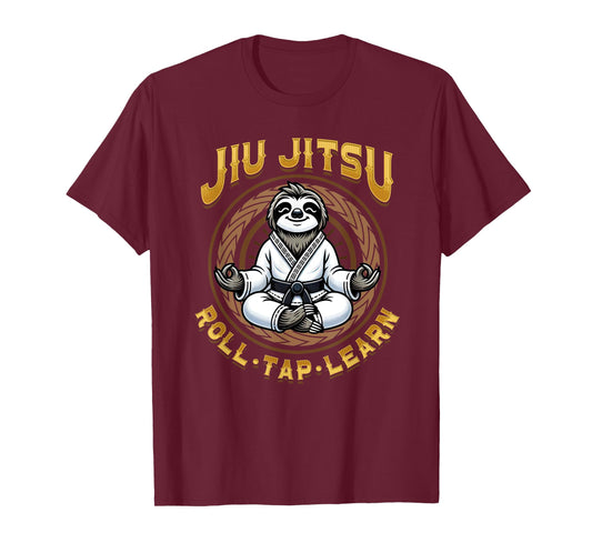 Jiu Jitsu Roll Tap Learn - Grappling BJJ Meditation Sloth T-Shirt