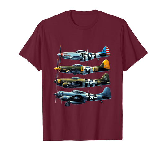 P51 Mustang F4U Corsair B17 P47 Thunderbolt WW2 Warbirds T-Shirt