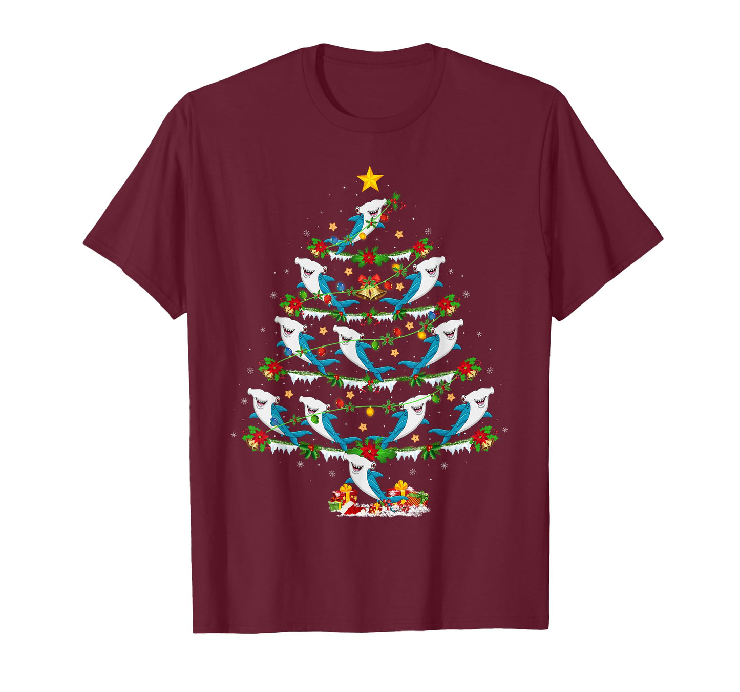 Hammerhead Shark Christmas Tree Lights Funny Sea Animal Xmas T-Shirt