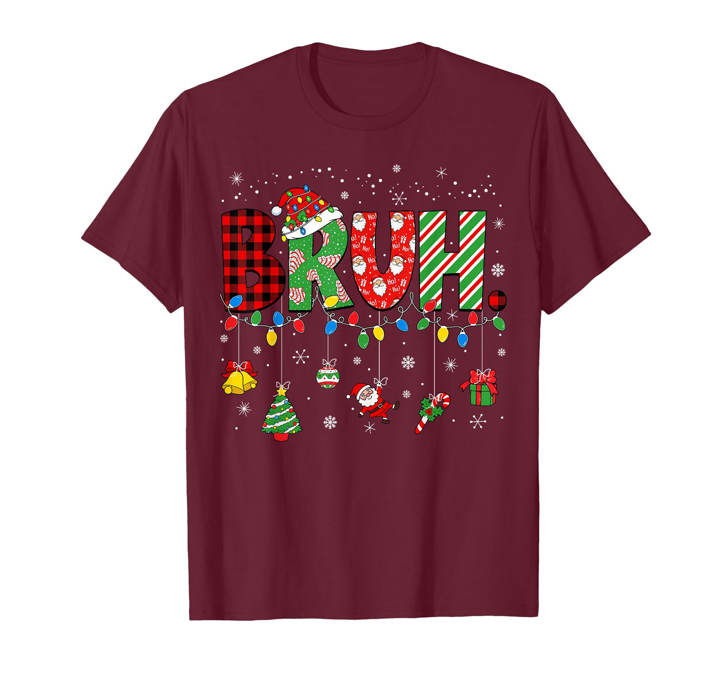 Bruh Funny Christmas Red Plaid Teens Boys Kids Xmas Pajamas T-Shirt