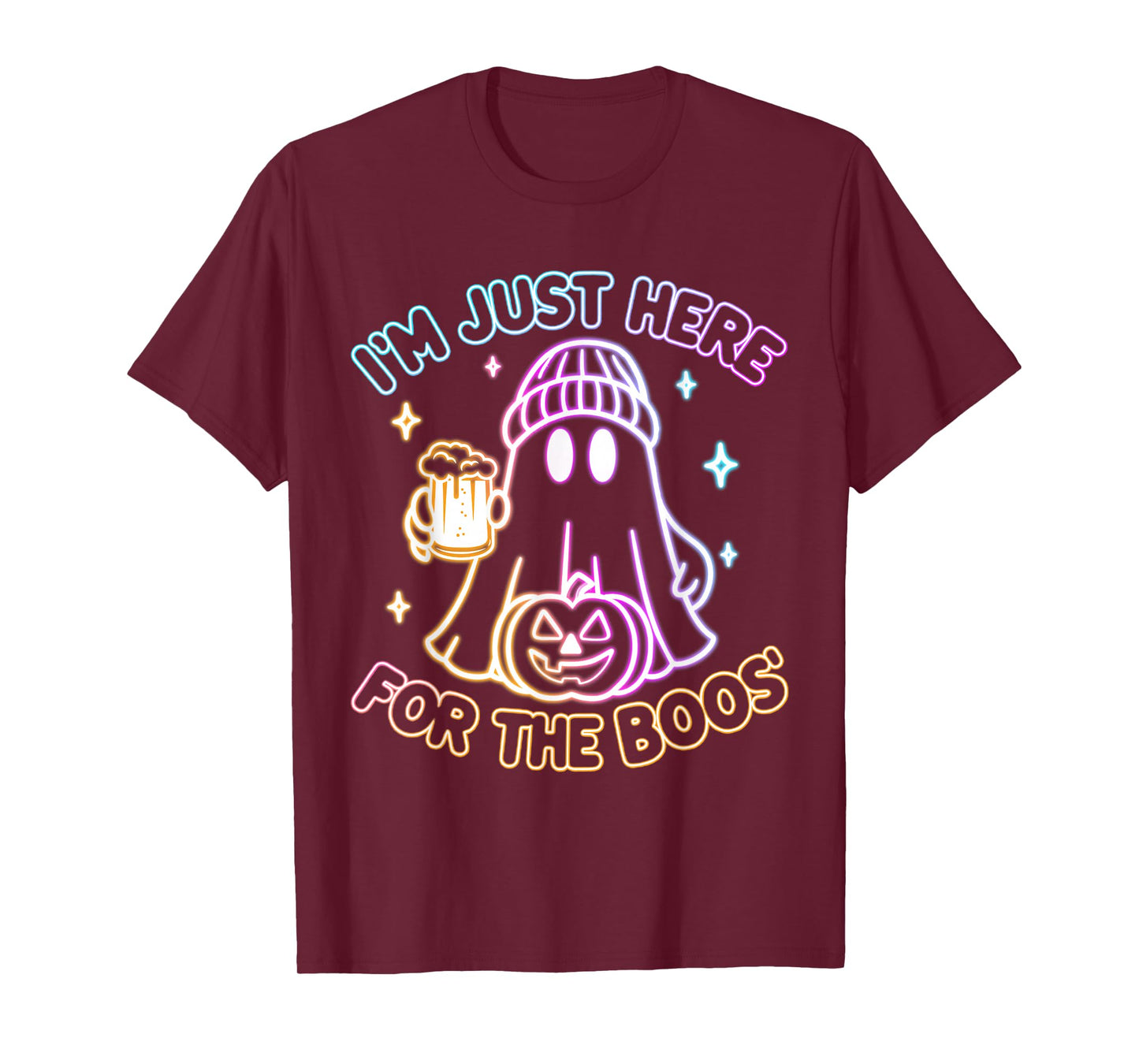 Groovy I'm Just Here For The Boos Halloween Glowing Graphic T-Shirt
