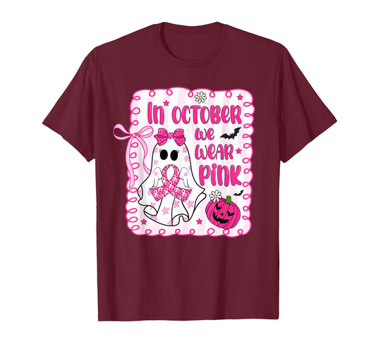 in October We Wear Pink Coquette Breast Cancer Awareness T-Shirt