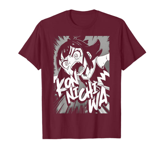 Konnichiwa こんにちは Japanese Punk Goth Grunge Anime Manga Panel T-Shirt