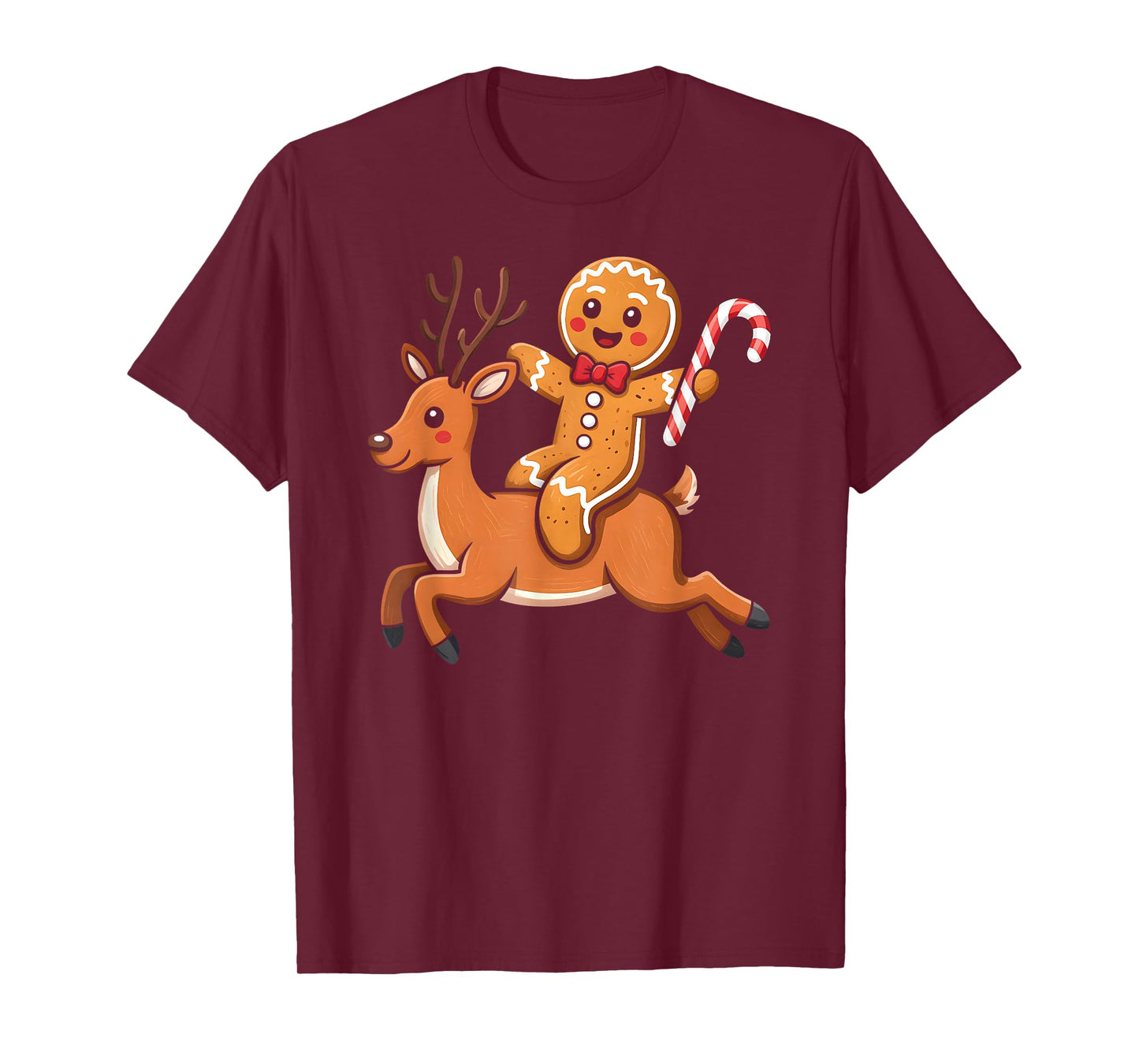 Gingerbread Riding Reindeer Christmas Boys Kids Xmas Pajamas T-Shirt