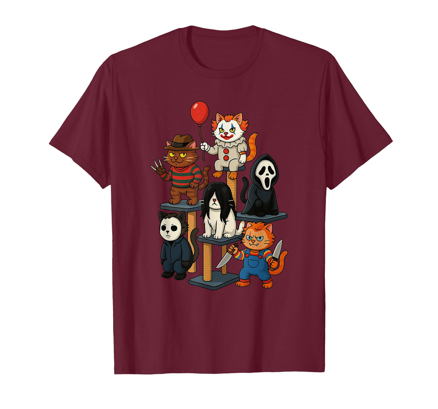 Creepy Cat Stack Funny Tower Cat Horror Movies Halloween T-Shirt for Men Women