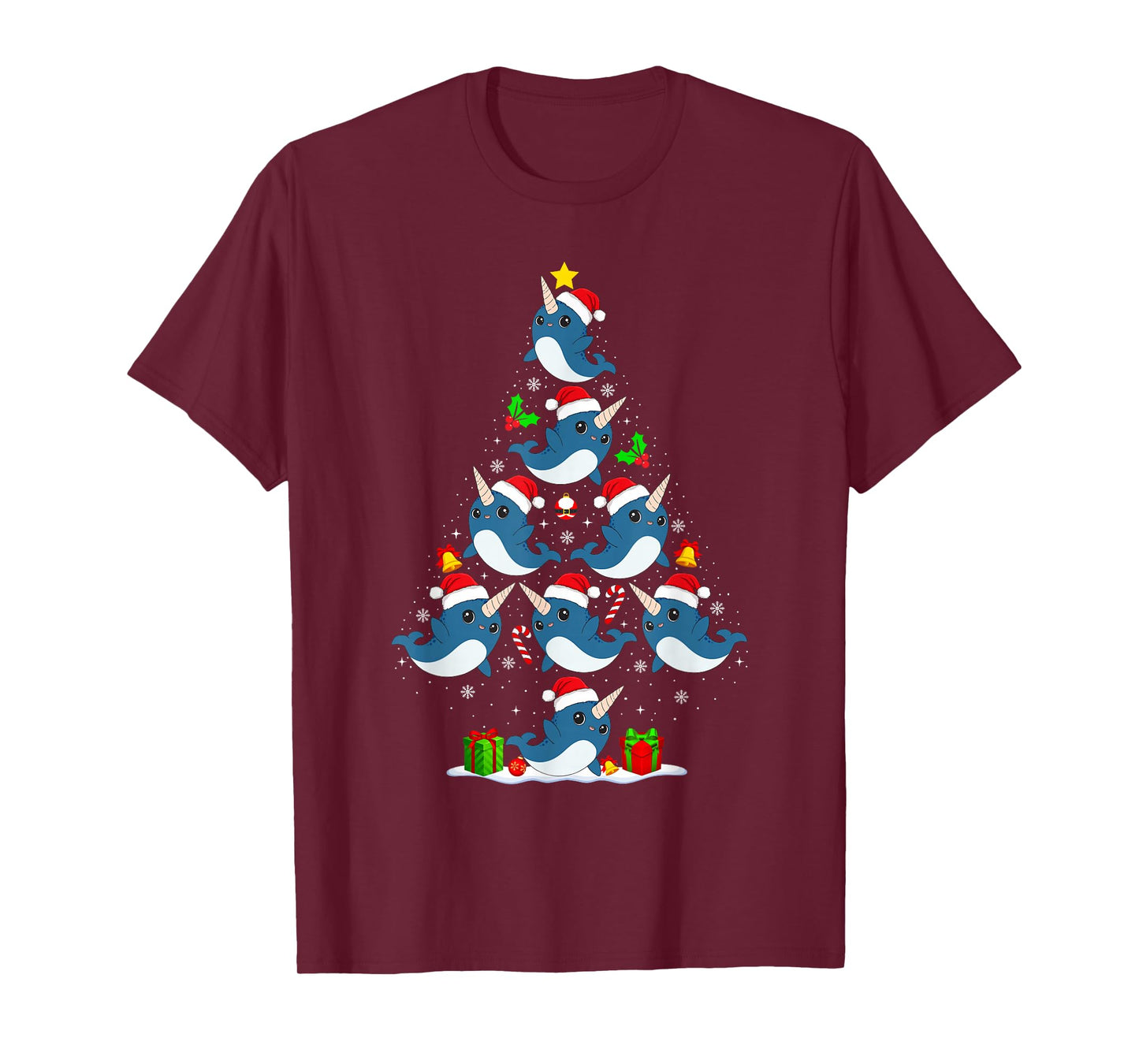 Narwhal Christmas Tree Lights Funny Xmas Santa Animal Lover T-Shirt