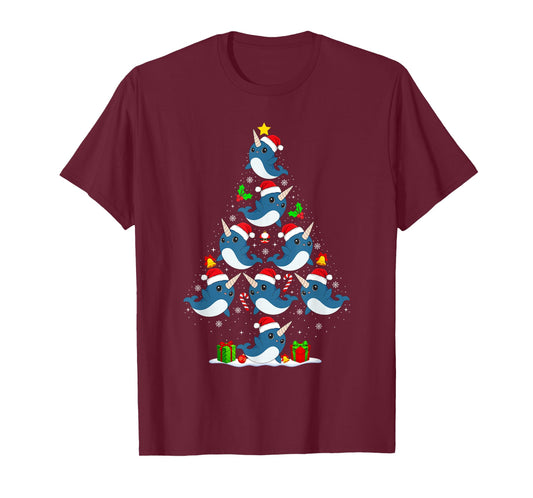 Narwhal Christmas Tree Lights Funny Xmas Santa Animal Lover T-Shirt